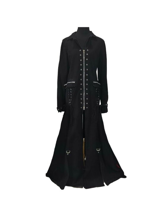 Tripp nyc Jackets & Blazers - Vtg Y2K Tripp Nyc Trench Coat L 90s Goth Emo Punk Rave Bondage Grunge Western